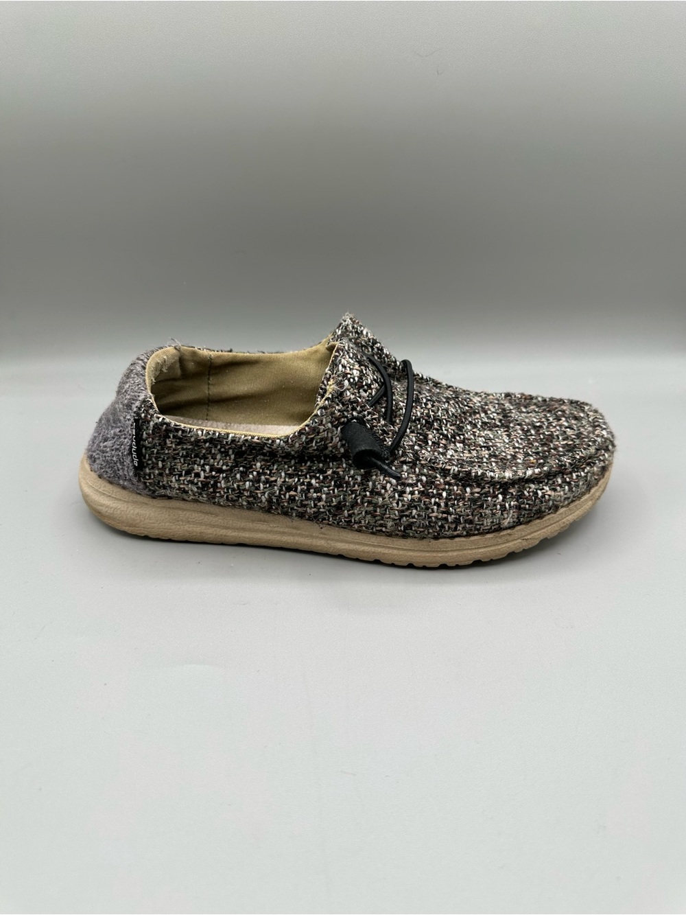 Hey Dude Wendy Classic Slip On Loafer Youth 5 Gray Olive Combo Tweed